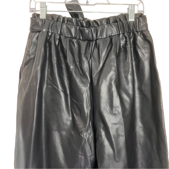 NEW Avec Les Filles Faux Leather Paperbag Tie Waist Straight Leg Pants M - Picture 3 of 8